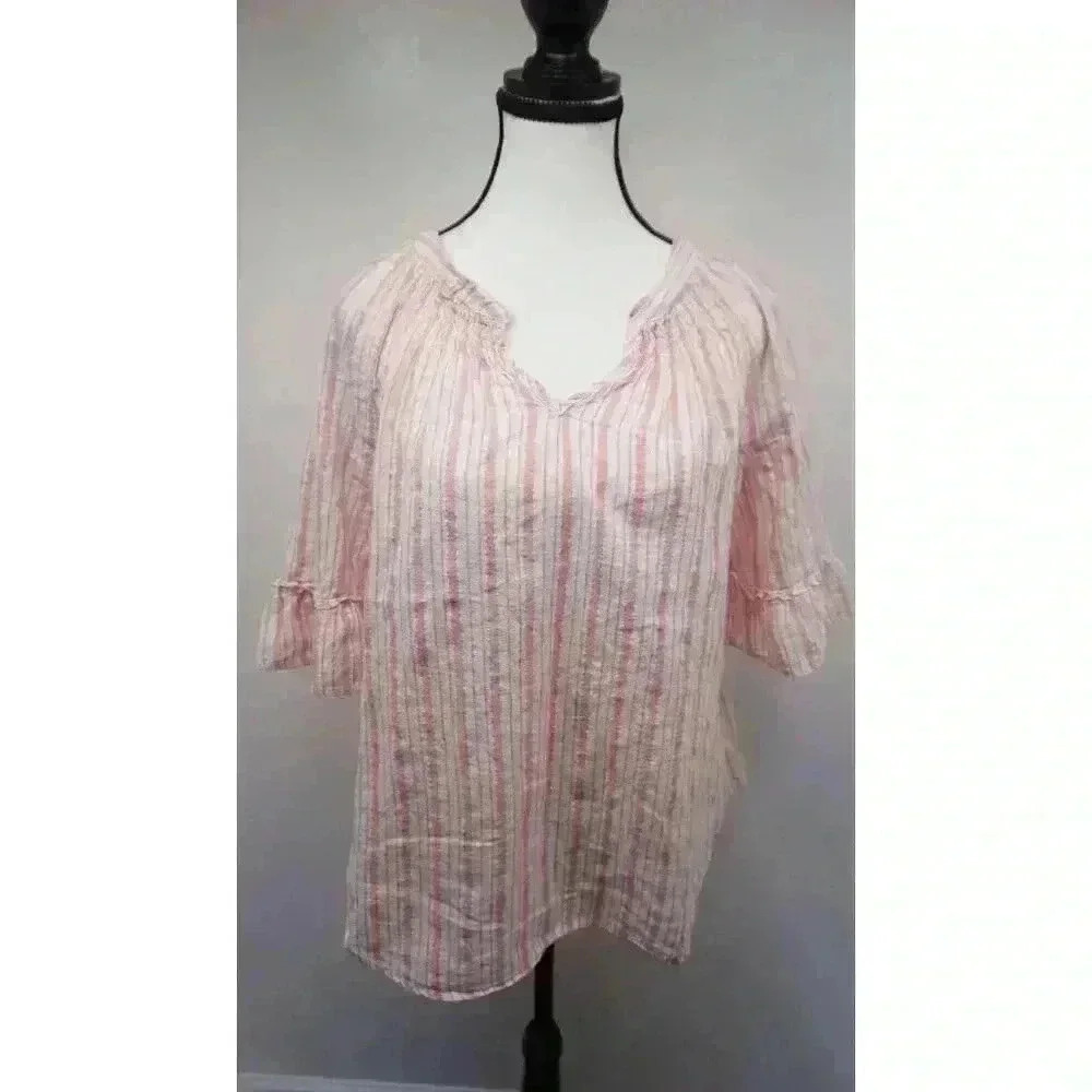 Emily D Women’s Striped Lurex Blouse with Fluted Sleeves (Size M) - Picture 3 of 14